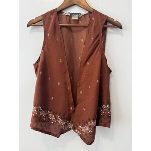 Contempo Casuals Chocolate Brown Floral Print Polyester Vest  Sz Med Y2K Vintage